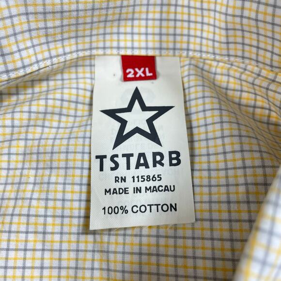 🔥Checked Yellow Gray Skull Artsy Painted Short Sleeve Button Up Shirt 2XL - Picture 9 of 15